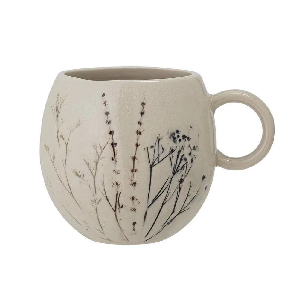 Bloomingville Tasse Bea Becher Natur Steingut Blumenmotiv