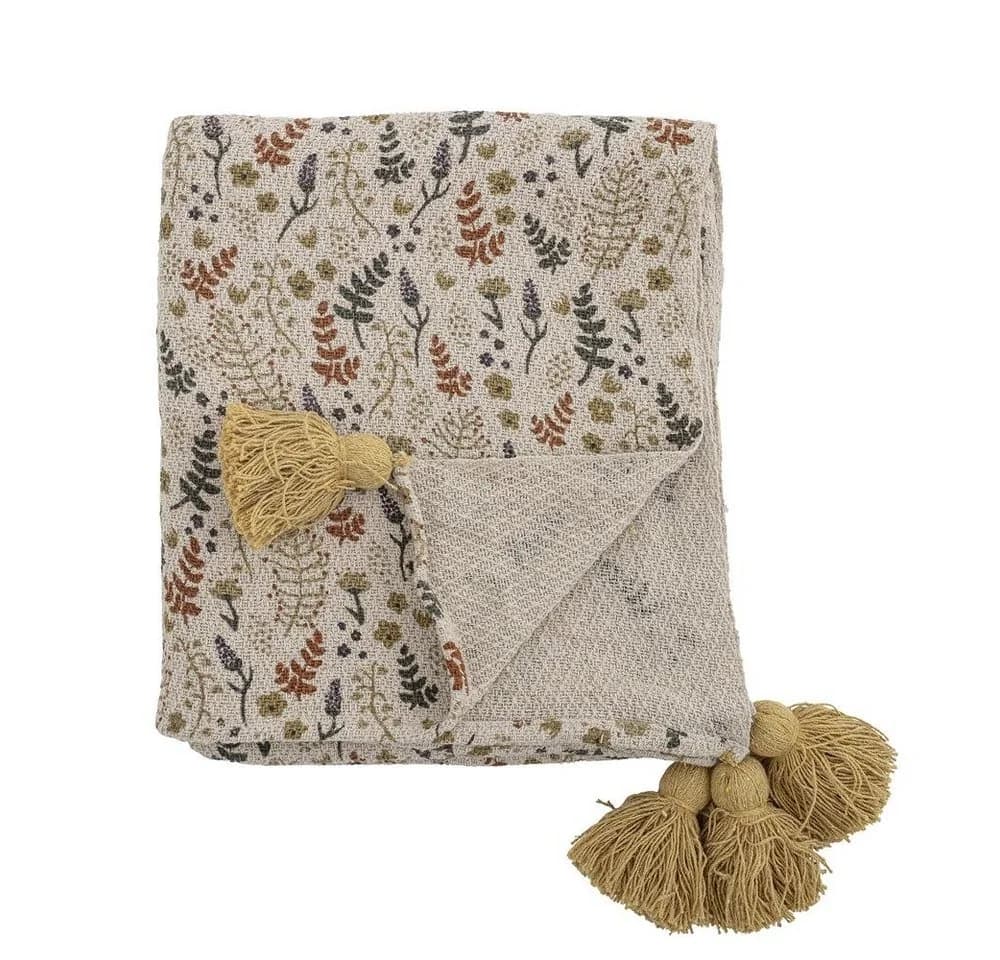 Bloomingville Tagesdecke Filipa Gelb Baumwolle mit Quasten