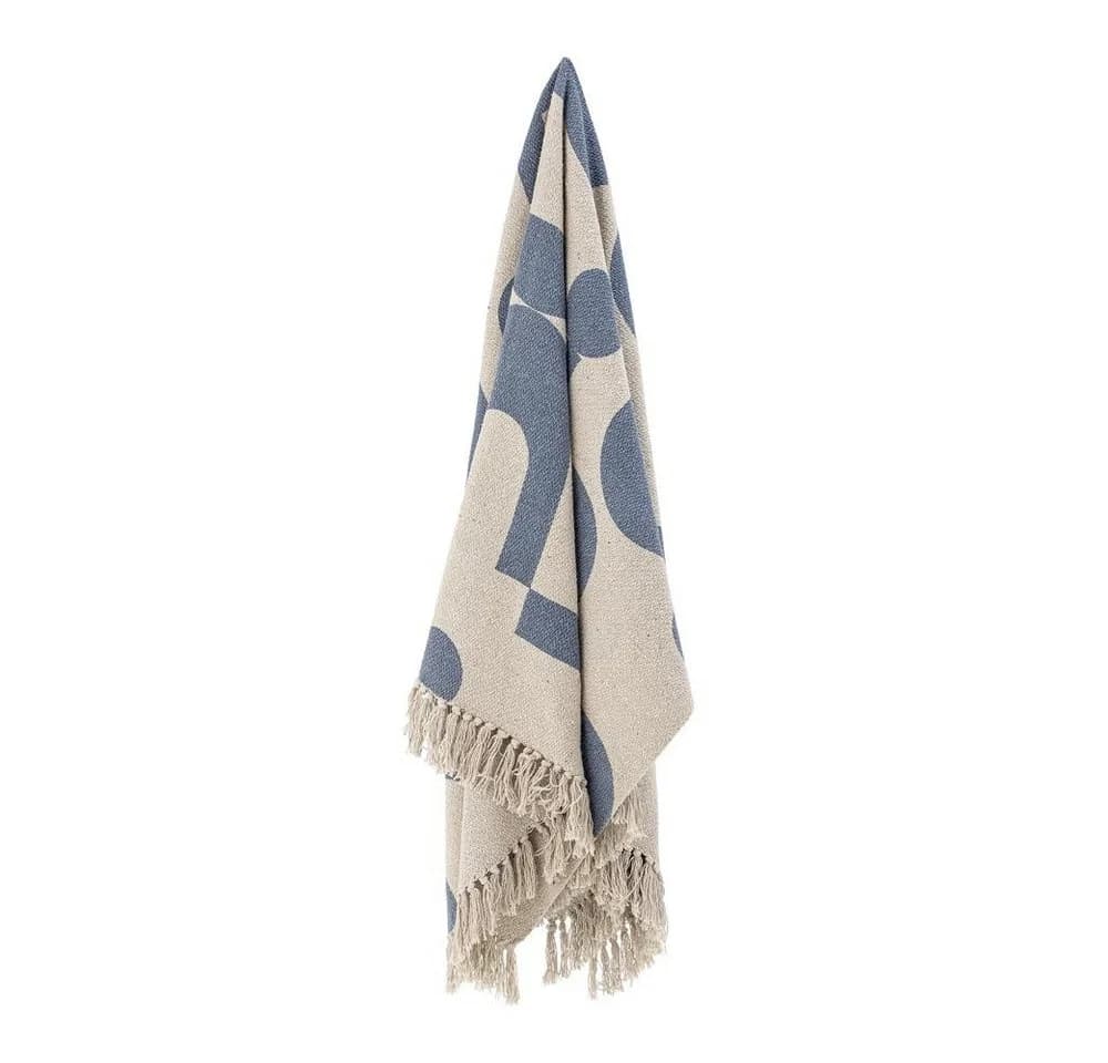Bloomingville Wohndecke AGNO Blau Beige Gemustert Recycelt
