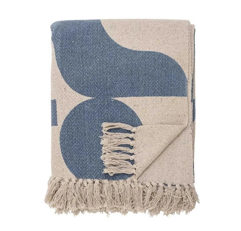 Bloomingville Wohndecke AGNO Blau Beige Gemustert Recycelt - Bild 3