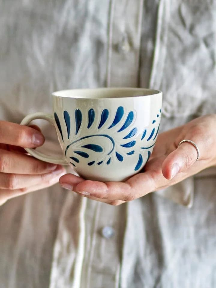 Bloomingville Becher HEIKKI Weiß Blau Keramik