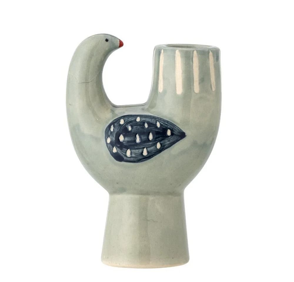 Bloomingville Kerzenhalter Trudy Vogel Steingut Handbemalt Blau - Bild 2
