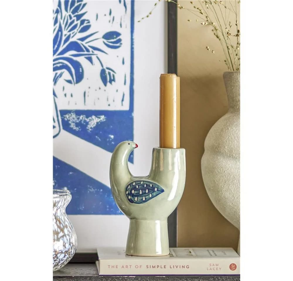 Bloomingville Kerzenhalter Trudy Vogel Steingut Handbemalt Blau - Bild 4