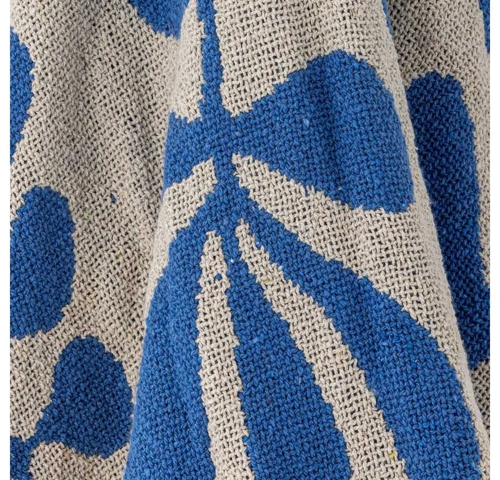 Bloomingville Decke Nevine Blau Creme Florales Muster 160x130 cm