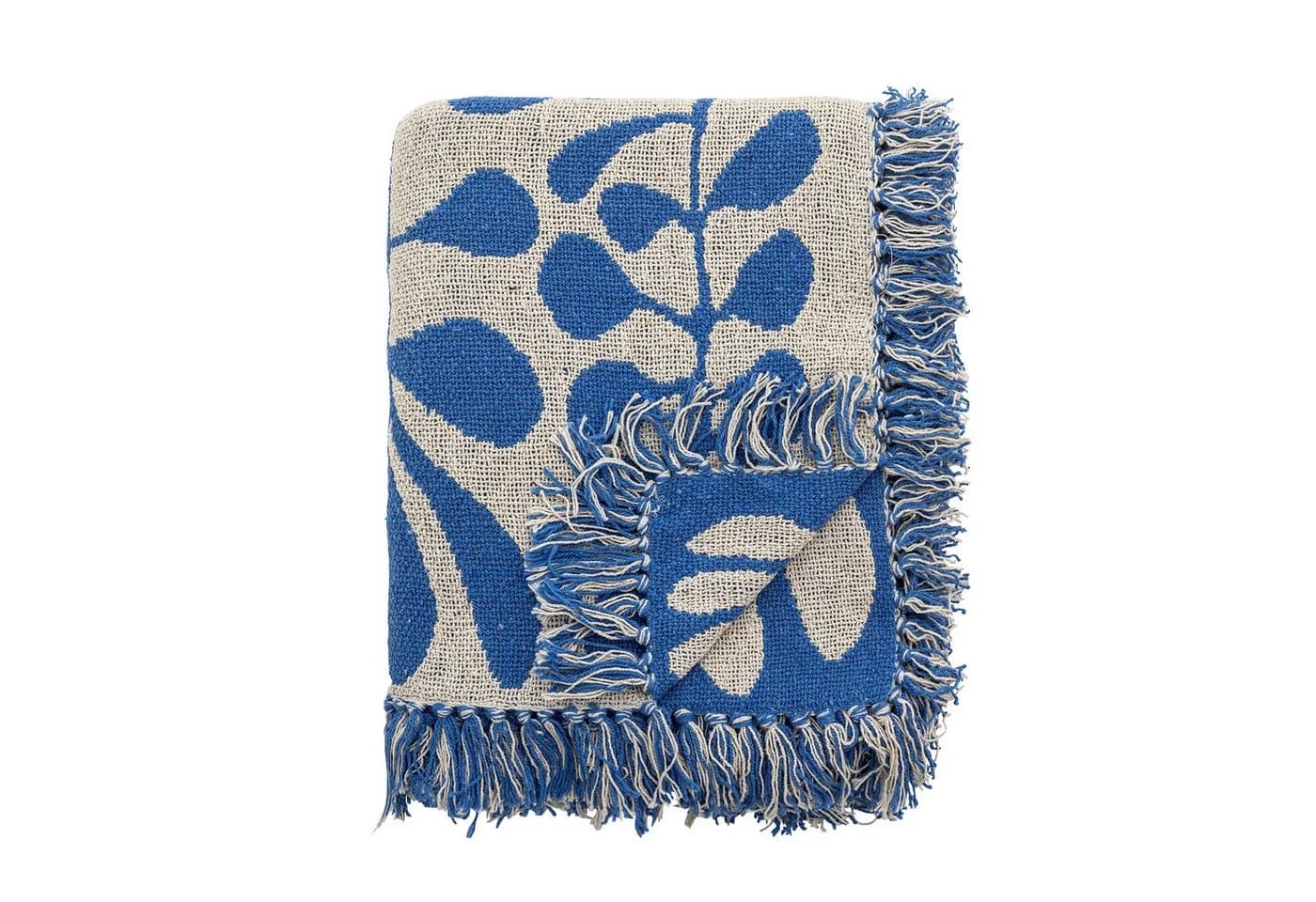 Bloomingville Decke Nevine Blau Creme Florales Muster 160x130 cm - Bild 3