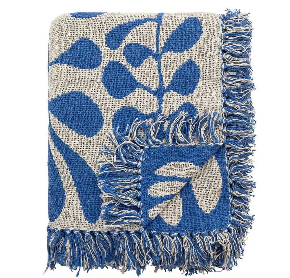 Bloomingville Decke Nevine Blau Creme Florales Muster 160x130 cm - Bild 4
