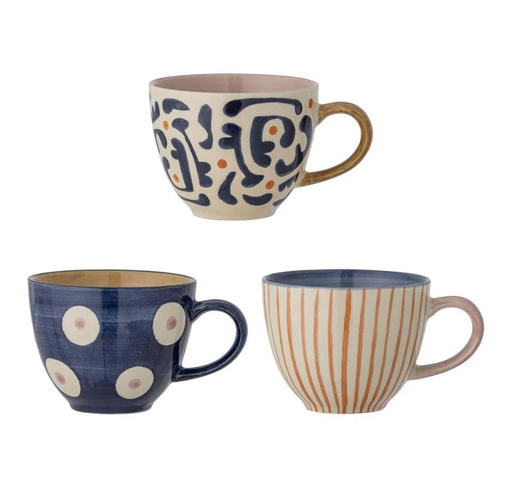 Bloomingville Eviaya Tassen 3er Set Steinzeug Handbemalt Bunt - Bild 2