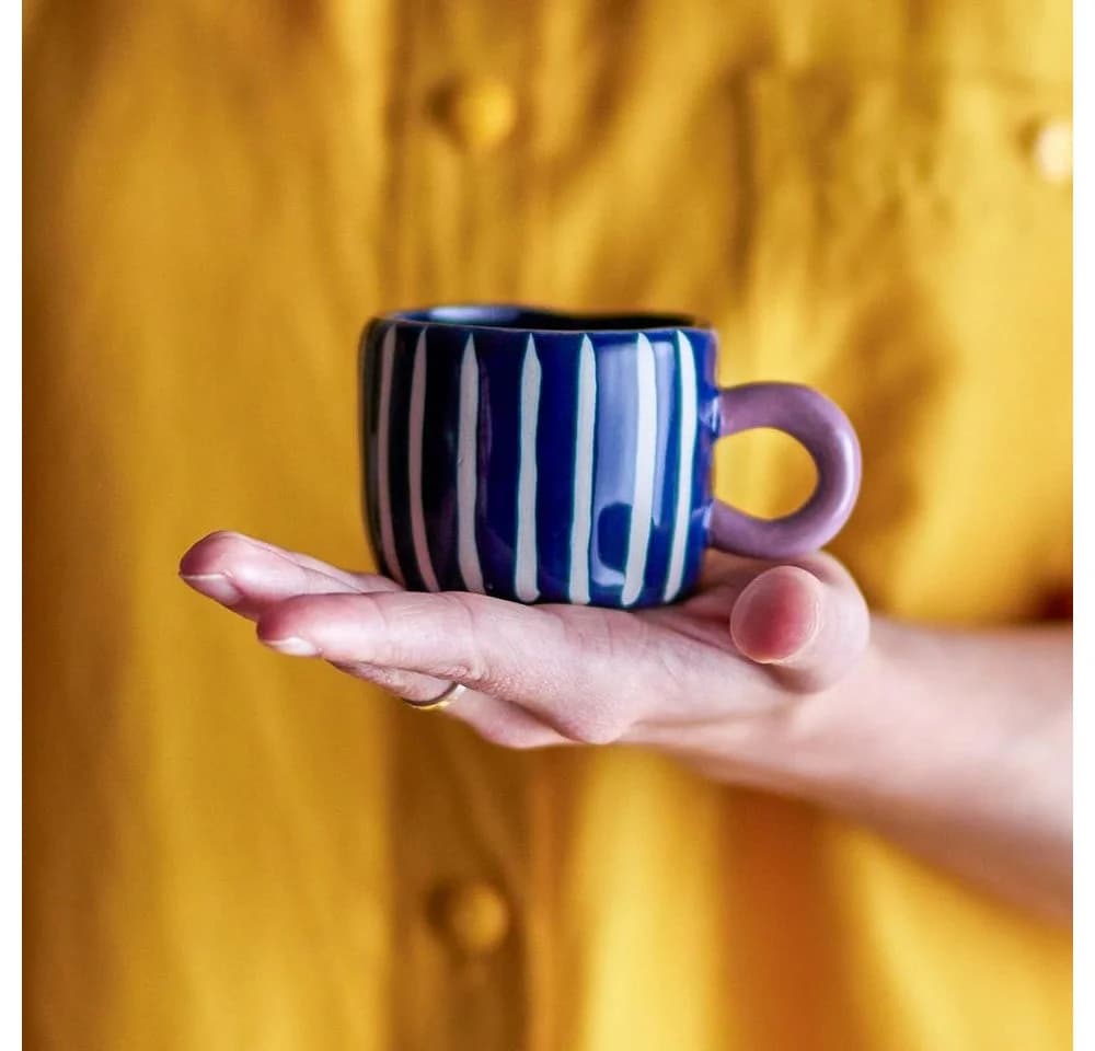 Bloomingville Tasse Nini Blue Steingut Handbemalt