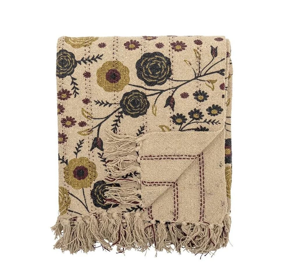 Bloomingville Eydis Wohndecke Natur Floral Muster Recycelte Baumwolle - Bild 2