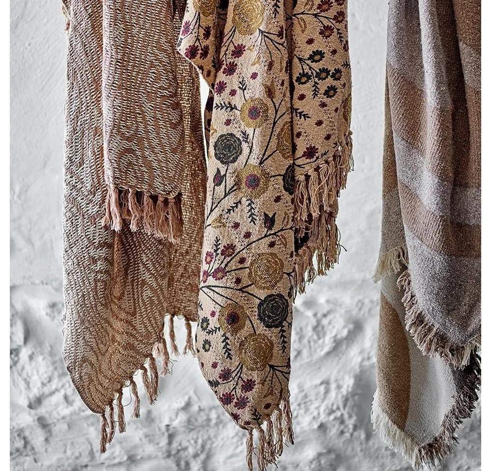 Bloomingville Eydis Wohndecke Natur Floral Muster Recycelte Baumwolle - Bild 3