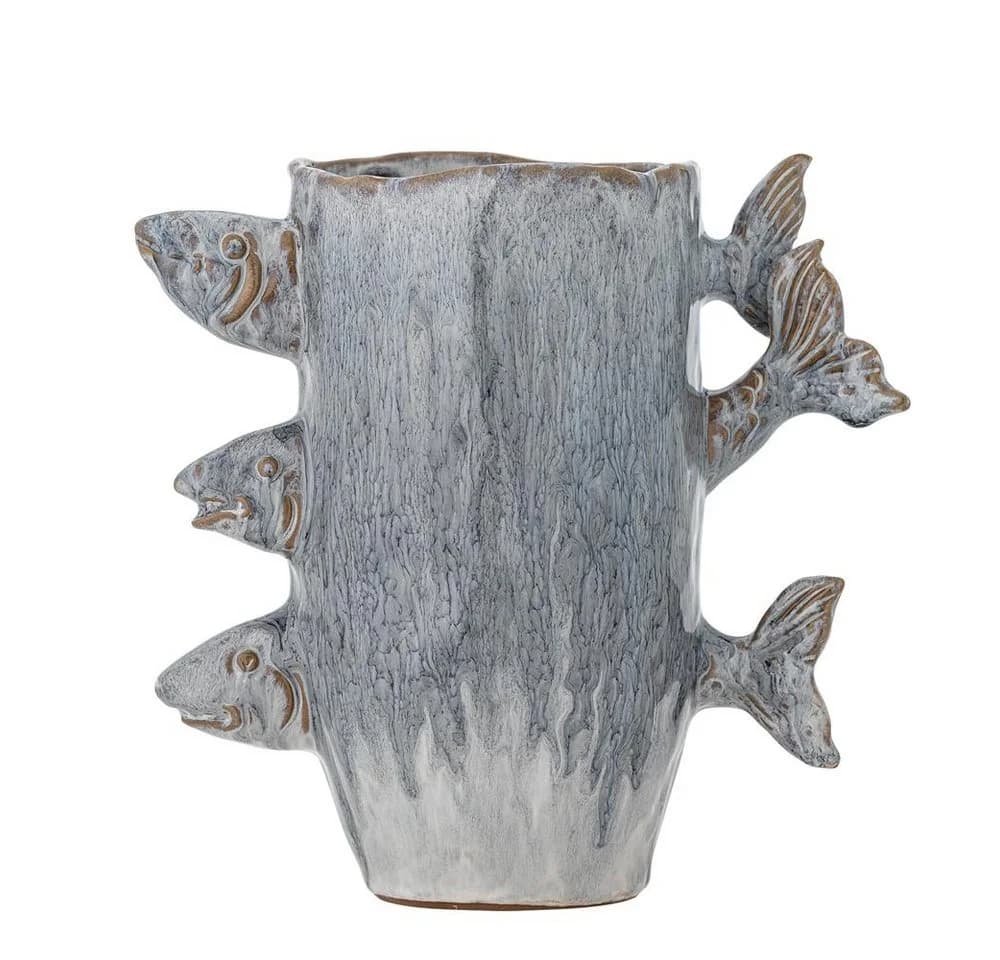 Bloomingville Dekovase Tace Vase Blau Steingut Fisch Design - Bild 2