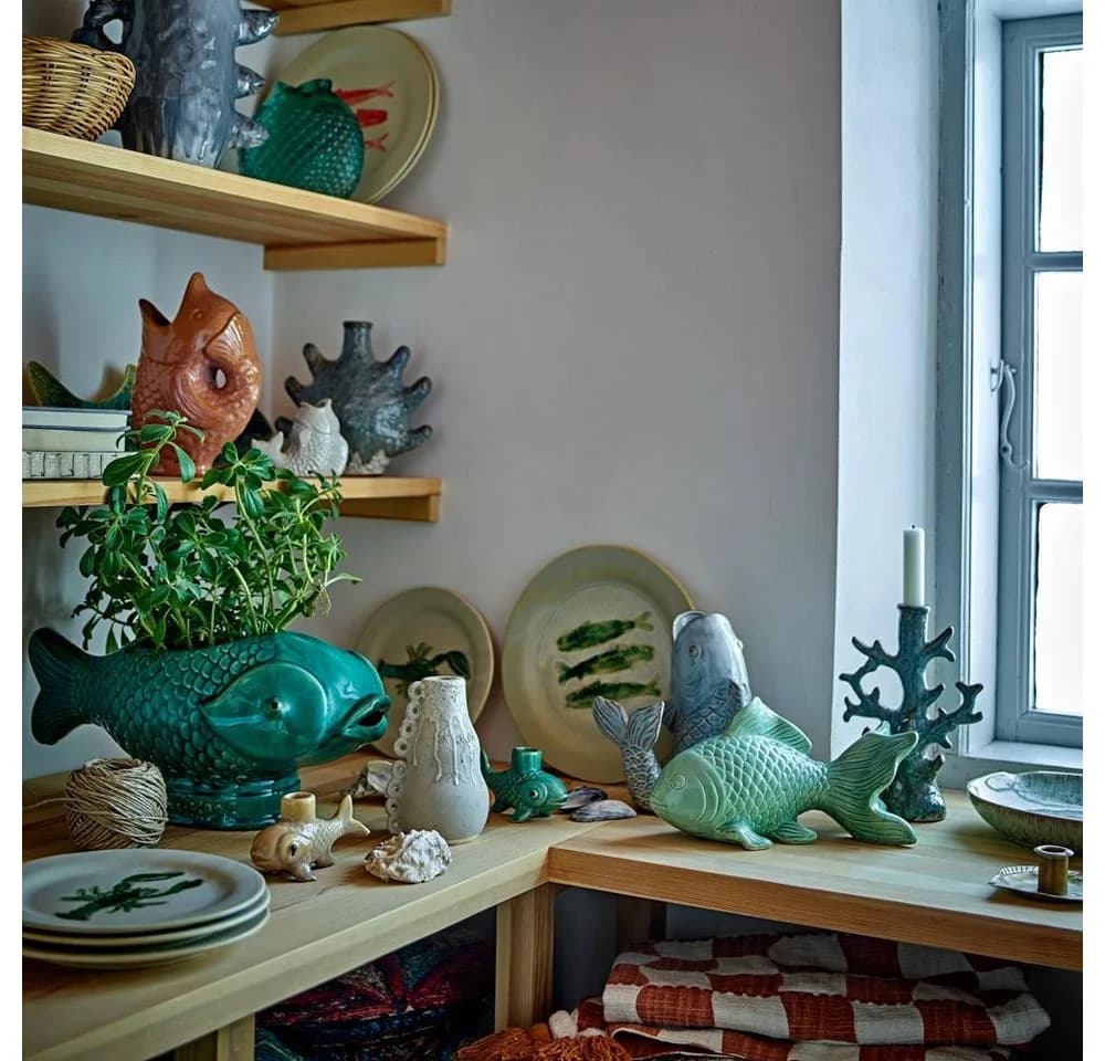 Bloomingville Dekovase Tace Vase Blau Steingut Fisch Design - Bild 4