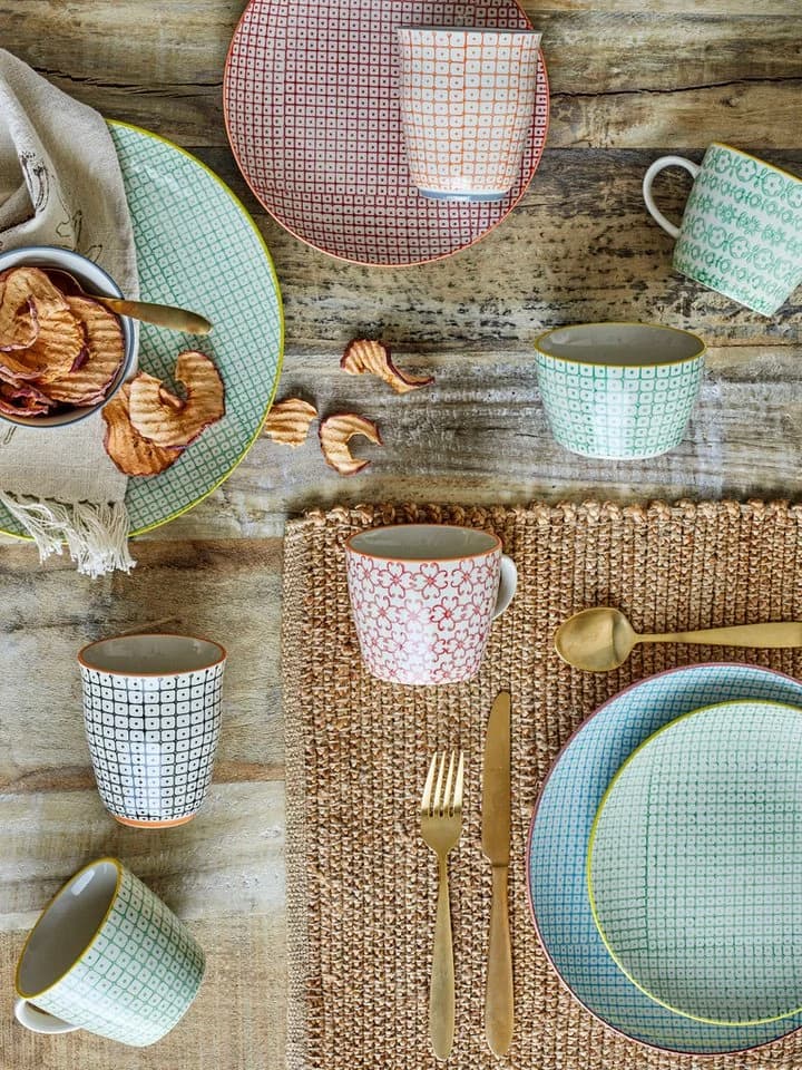 Bloomingville 4er Becher Set Steingut Floral Bunt Handbemalt