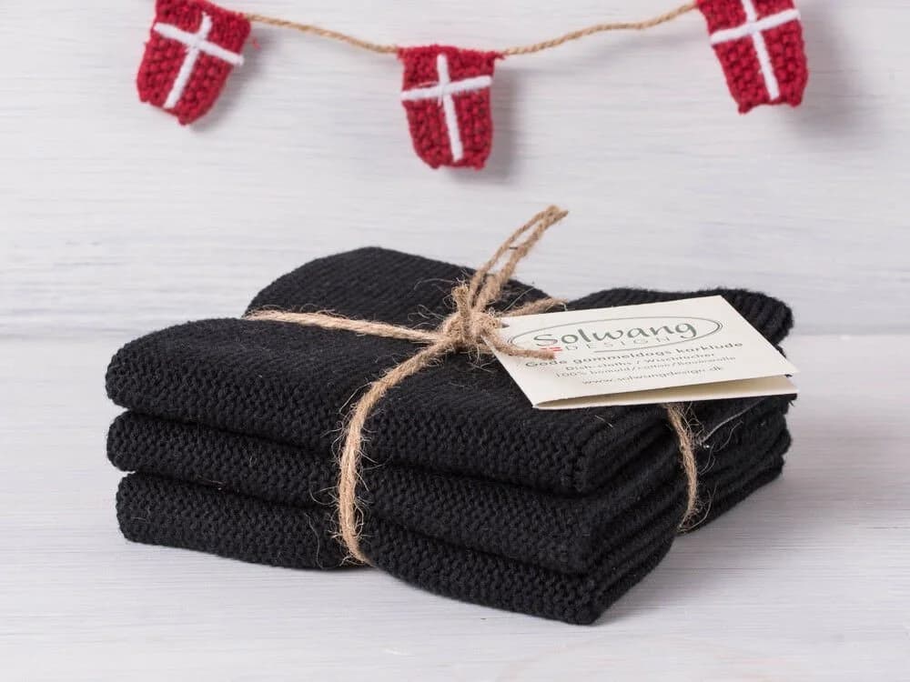 Solwang Spültuch 3er Set Schwarz Gestrickt
