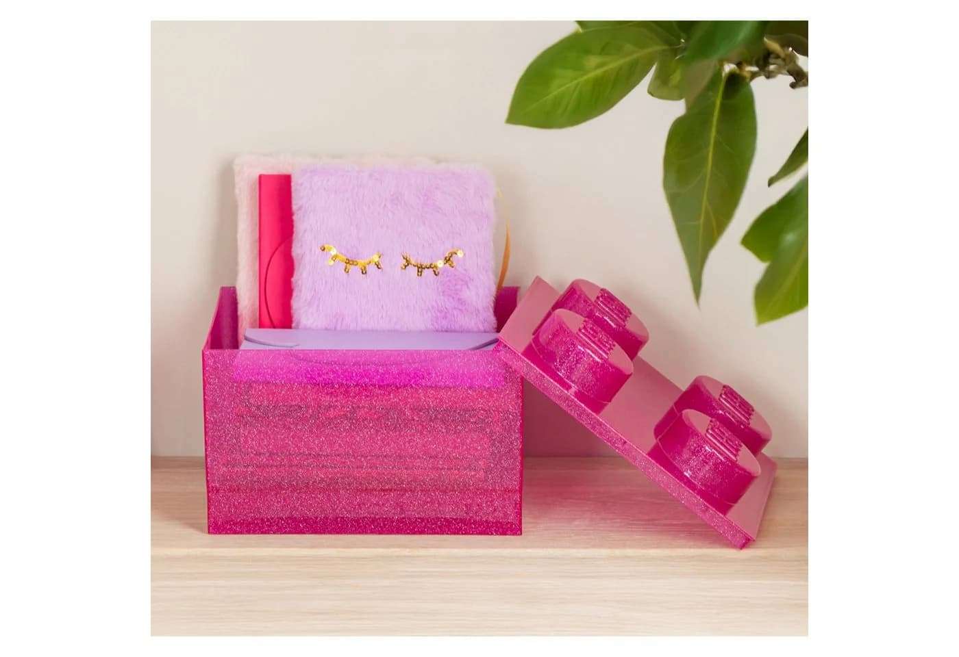 LEGO Storage Brick 4 Top Lid Glitter Aufbewahrungsbox Pink/Transparent - Bild 5