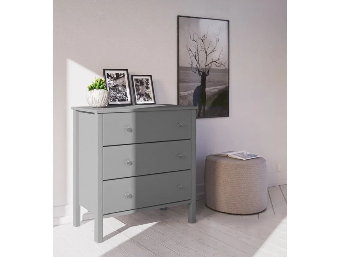 loft24 Kommode Tango Grau 3 Schubladen MDF