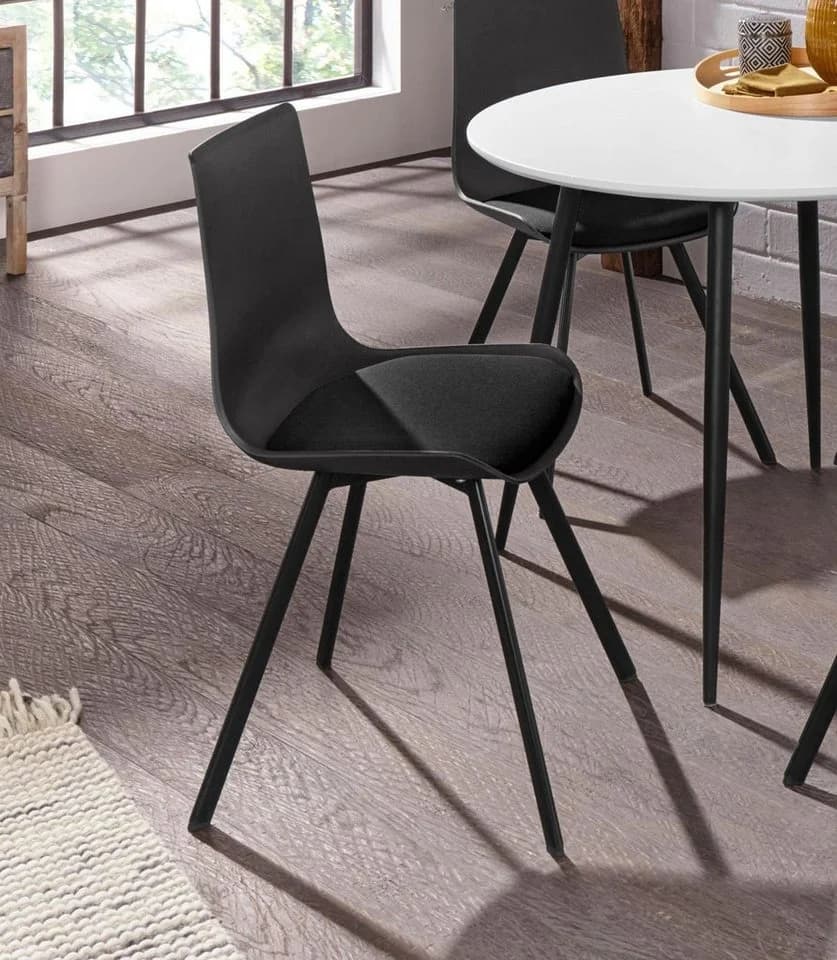 loft24 Esszimmerstuhl Lala Schwarz 2er Set mit Sitzkissen