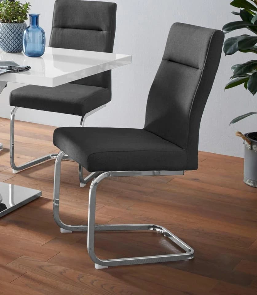 loft24 Stuhl Limixx 2er-Set Esszimmerstuhl Grau Chrom