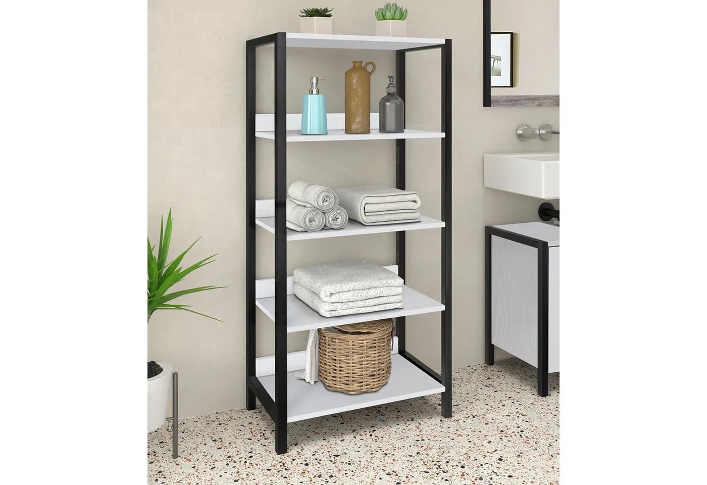 loft24 Standregal Ceno MDF Metalloptik Schwarz/Weiß - Bild 2