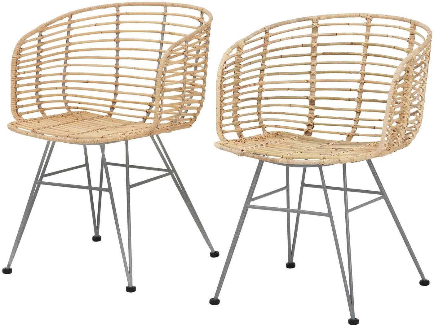 loft24 Rattanstuhl Cello 2er-Set mit Armlehne Silber/Natur