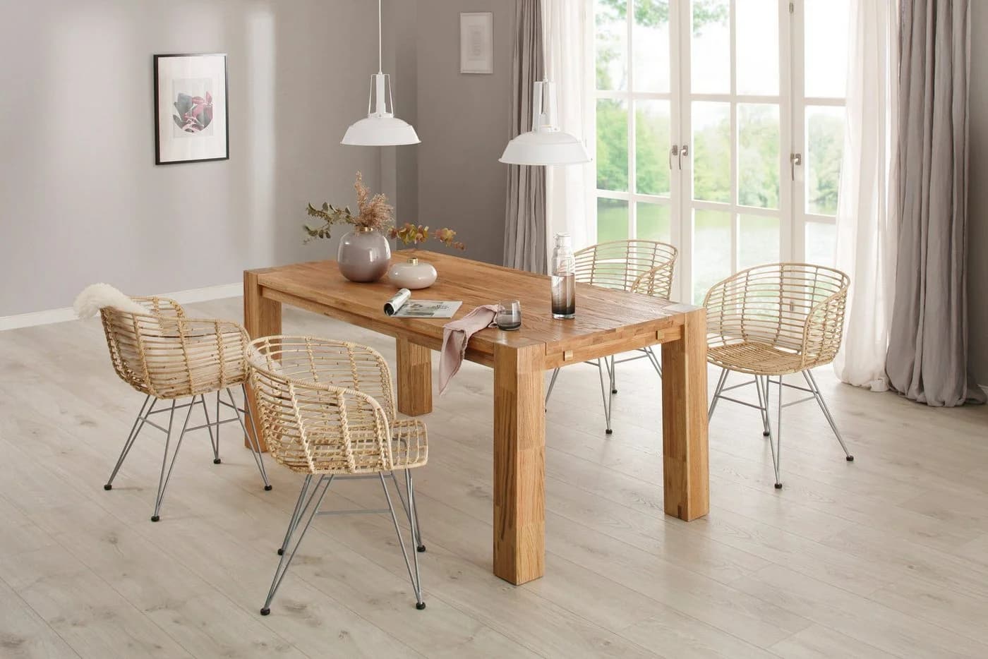 loft24 Rattanstuhl Cello 2er-Set mit Armlehne Silber/Natur - Bild 2