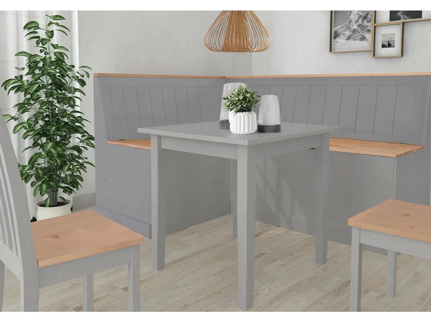 loft24 Eckbank Sage Grau Kiefern-Massivholz Landhausstil