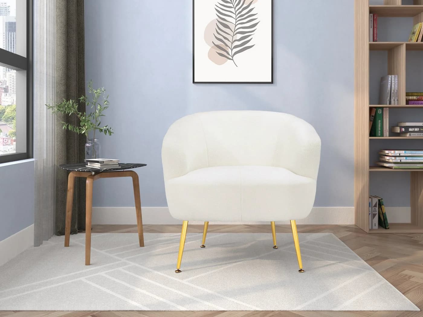 loft24 Loungesessel Scavo weiß Teddybärfell Metallbeine
