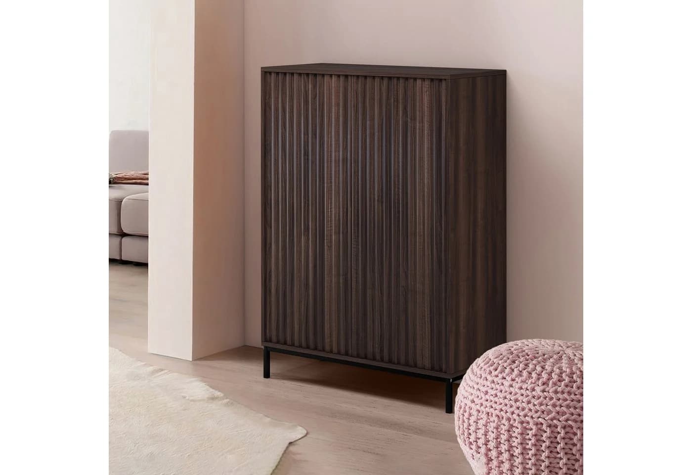 loft24 Hochschrank Cecilie Highboard mit geriffelten Fronten Metallgestell Braun - Bild 2