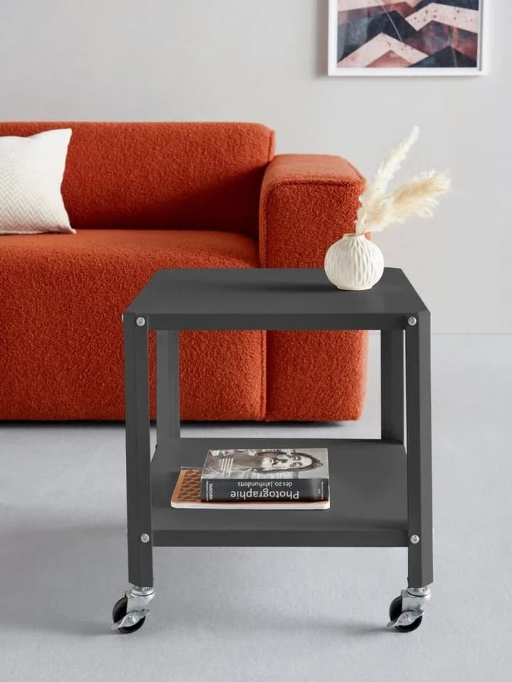 loft24 Beistelltisch Phoebe Schwarz Metall mit Rollen Industrial - Bild 4