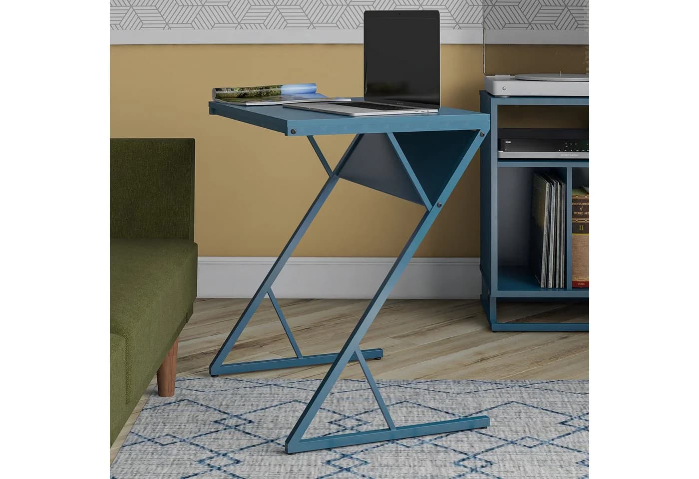 loft24 Schreibtisch mit Metallgestell und Regal blau - Bild 5