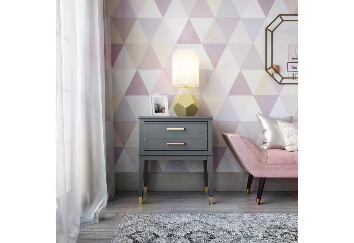 loft24 Beistelltisch Westerleigh Grau mit Schublade und Gold-Akzenten - Bild 5