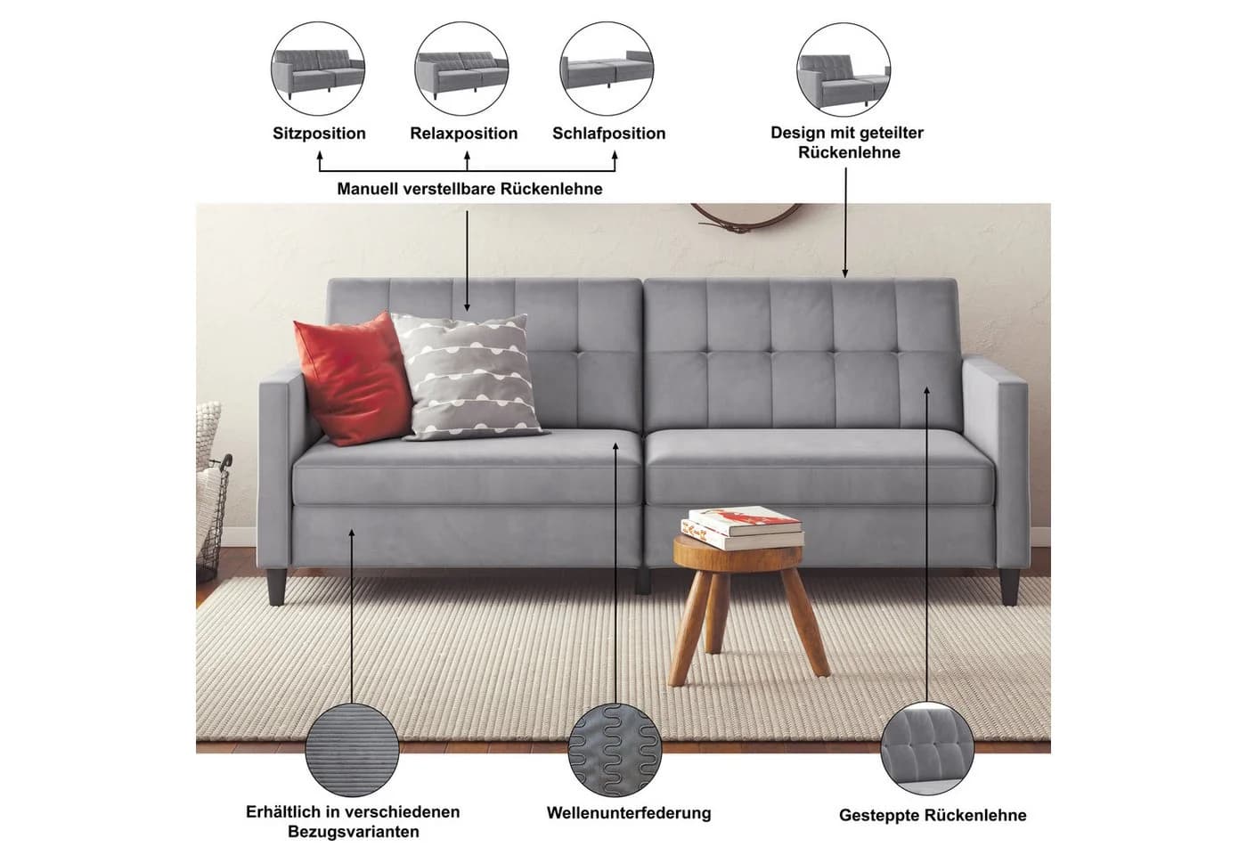 DOREL HOME Hartford II 3-Sitzer Sofa mit Bettfunktion Dunkelgrün - Bild 3