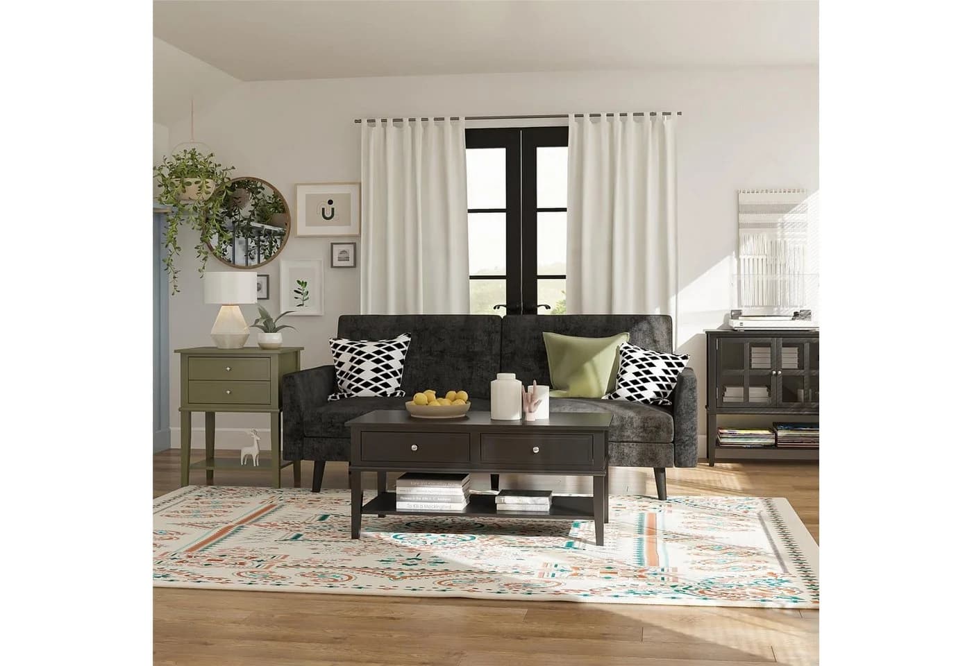 loft24 Beistellschrank Franklin Grau 2 Schubladen Landhausstil - Bild 3