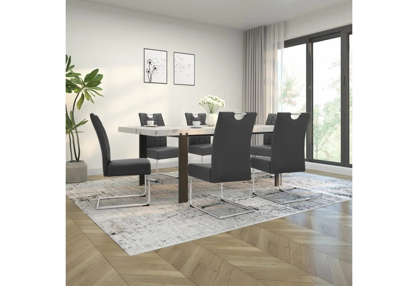 loft24 Esszimmerstuhl Chen Schwarz Set 2 Stuhl Kunstleder Freischwinger - Bild 4