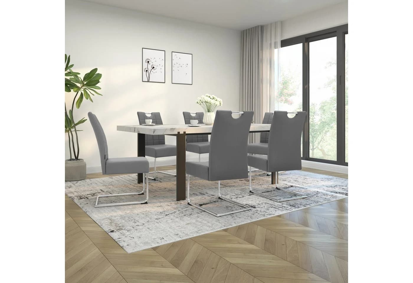 loft24 Esszimmerstuhl Chen Grau Set 2 St. Kunstleder Chromgestell - Bild 2
