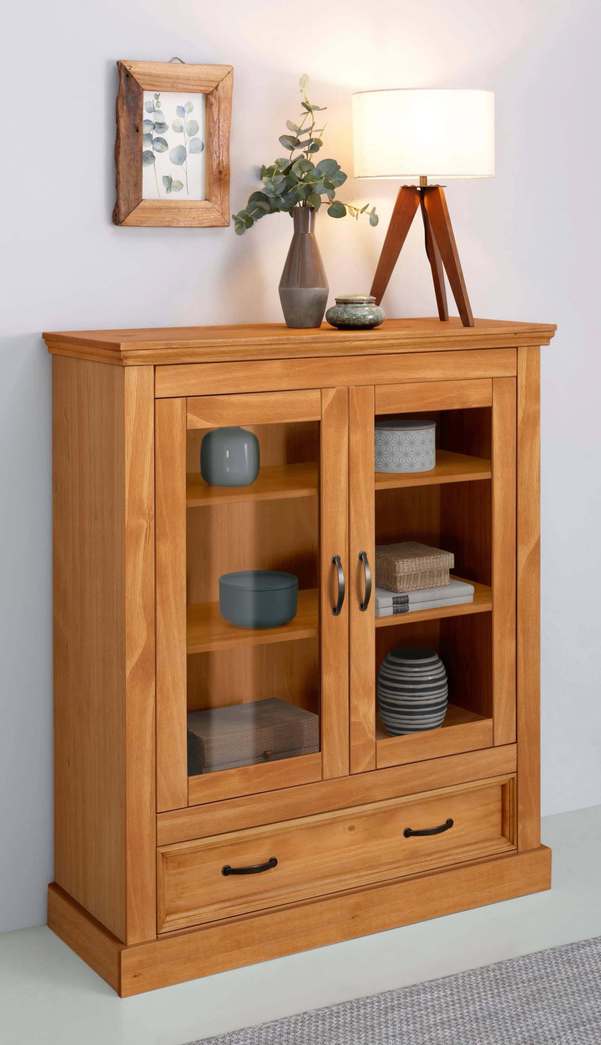 OTTO HOME Selma Highboard Vitrine Beige Kiefer Glas