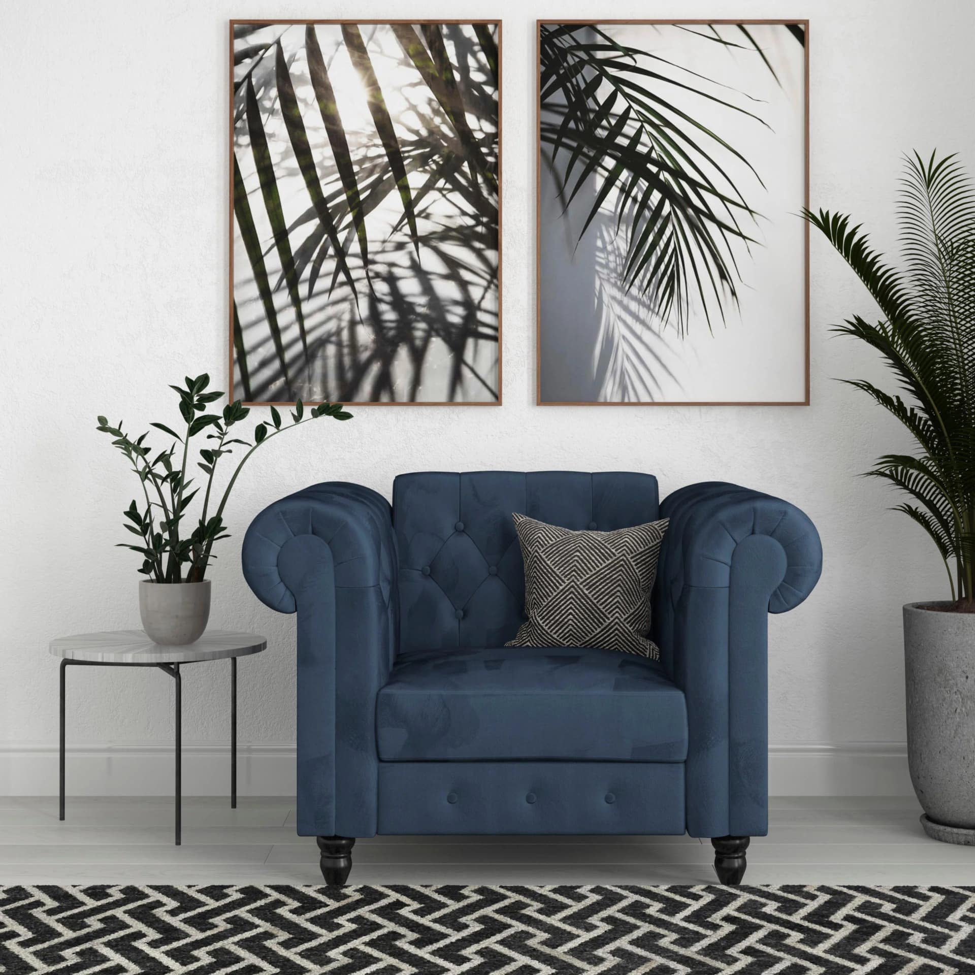 DOREL HOME Chesterfield-Sessel Felix Blau Verstellbar Velours