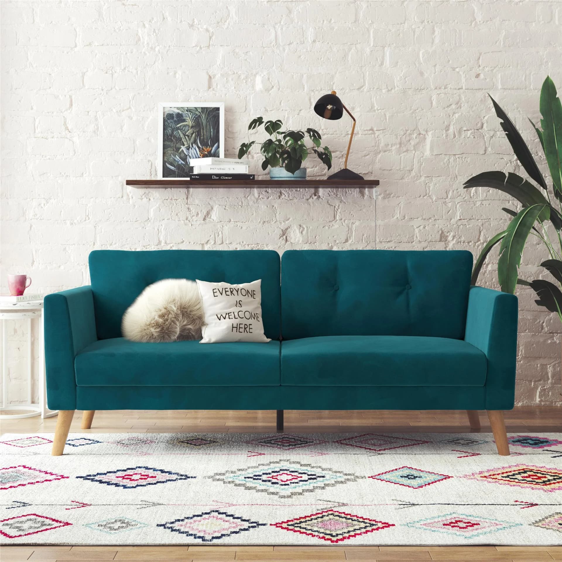 CosmoLiving 3-Sitzer Sofa Gloria Petrol Knopfsteppung