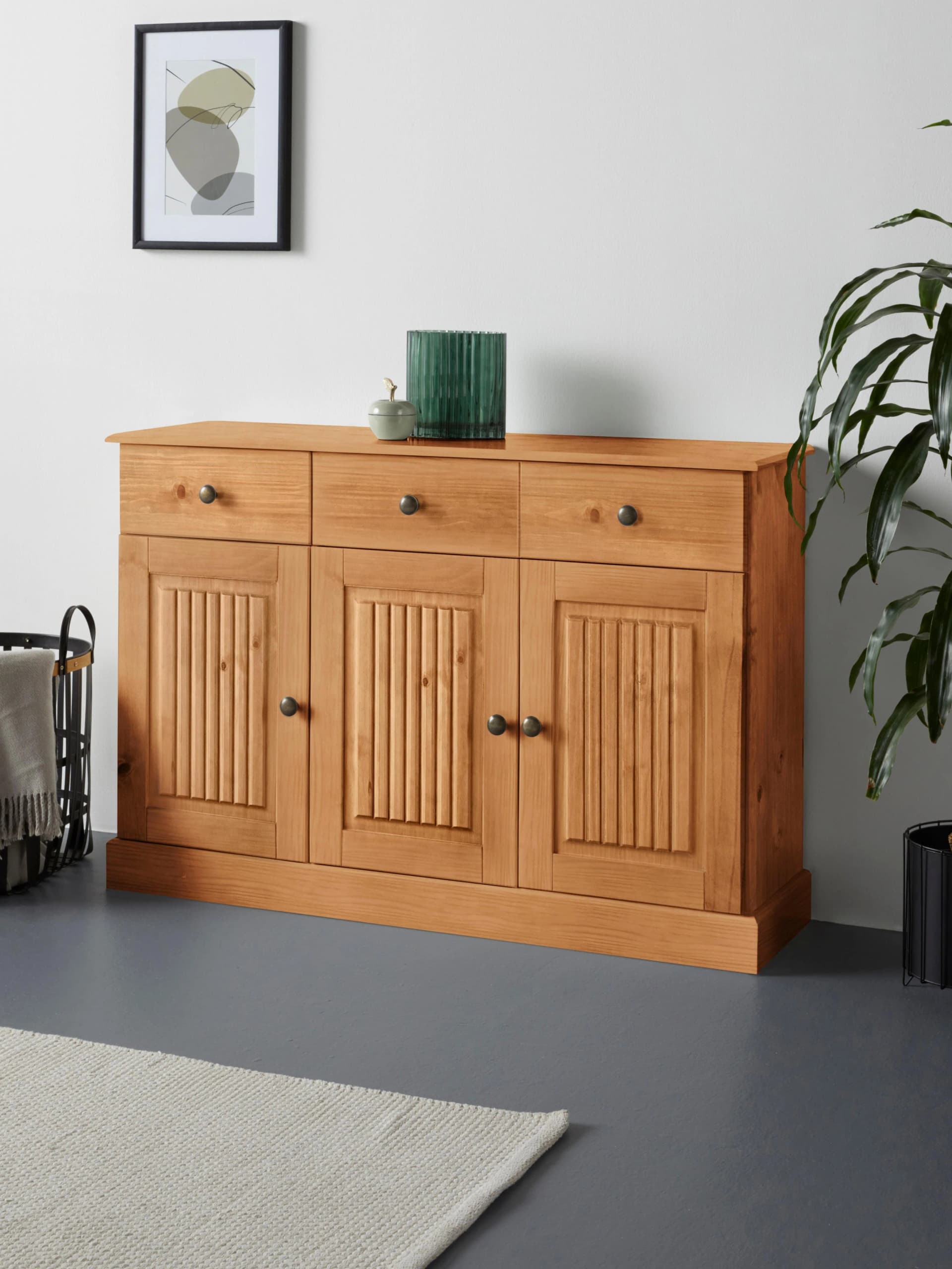 OTTO HOME Liotta Sideboard Beige FSC-Massivholz 2 Schubkästen