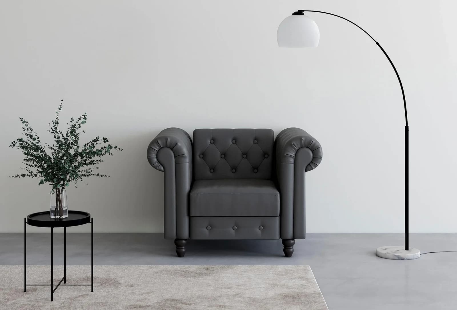 Chesterfield-Sessel DOREL HOME Felix Grau mit verstellbarer Rückenlehne