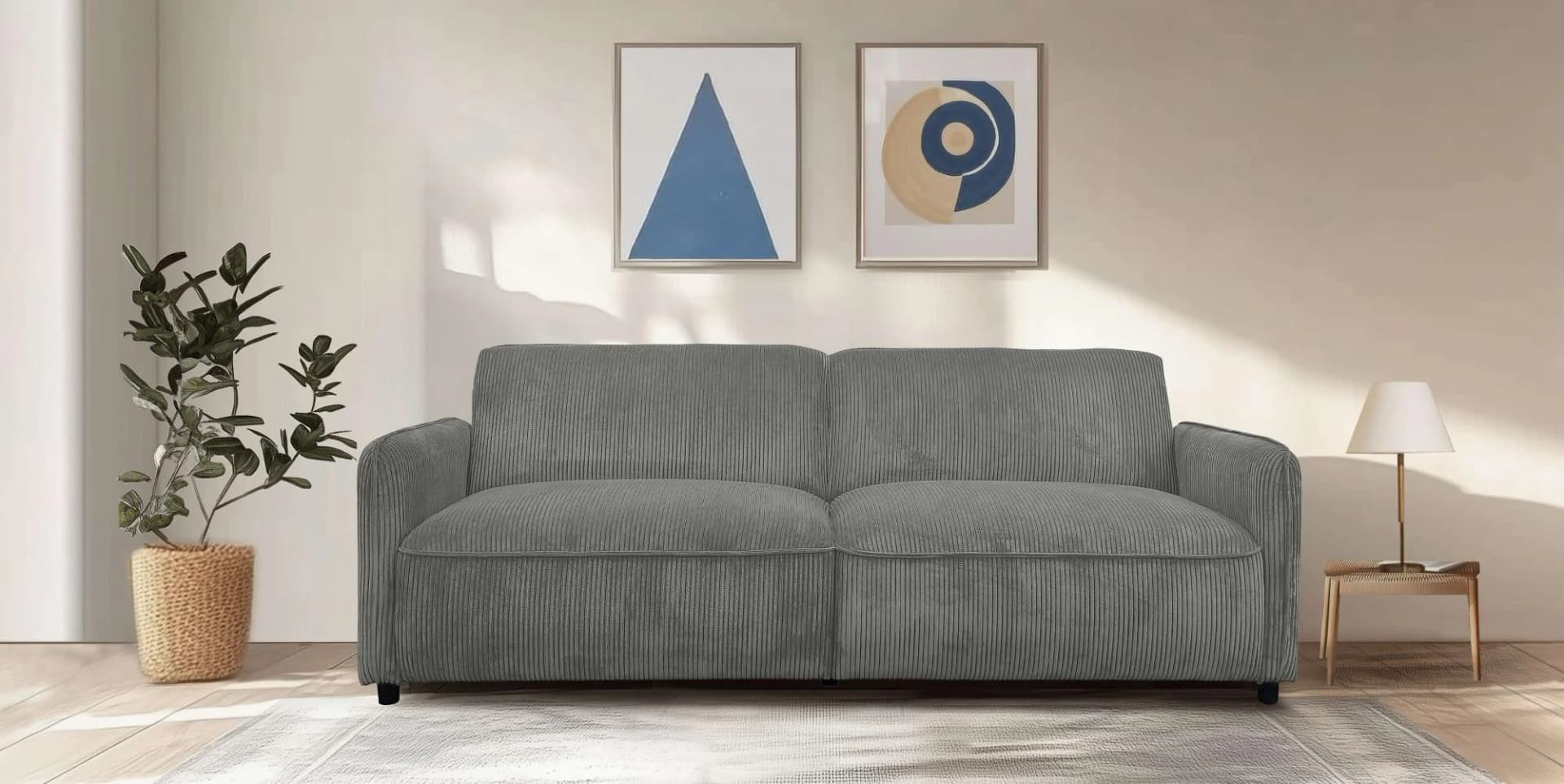 DOREL HOME Allie Curved Schlafsofa 3-Sitzer Grau mit verstellbarer Rückenlehne