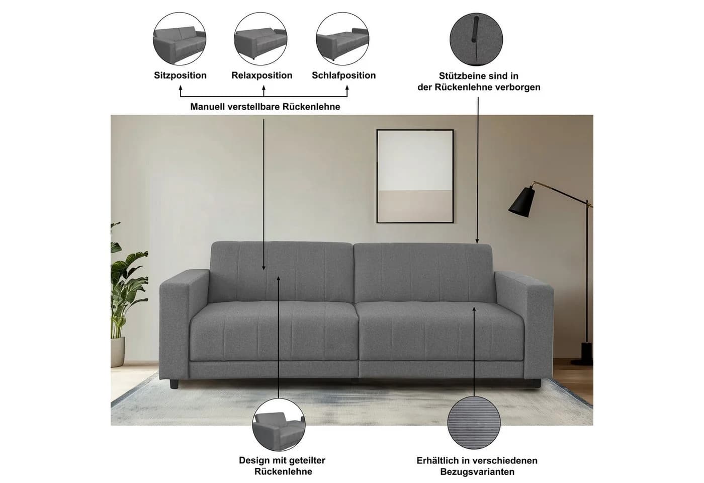 DOREL HOME Allie II Schlafsofa 3-Sitzer Creme mit Schlaffunktion - Bild 3
