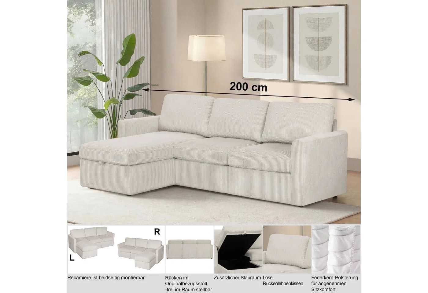 DOREL HOME Ecksofa NORDHUS L-Form Anthrazit mit Stauraum - Bild 3