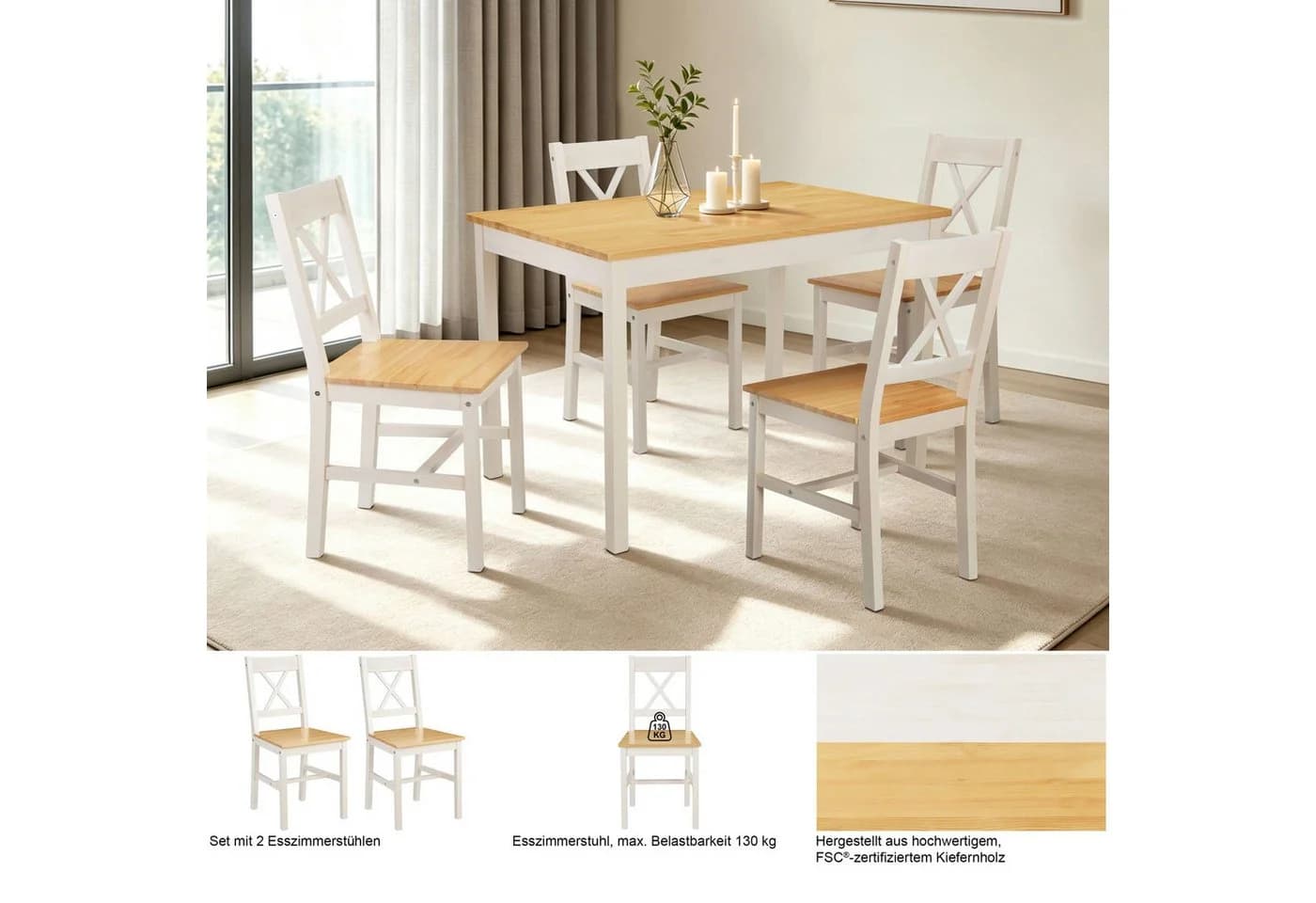 OTTO home Esszimmerstuhl Willow Set Massivholz Lackiert Weiß - Bild 3