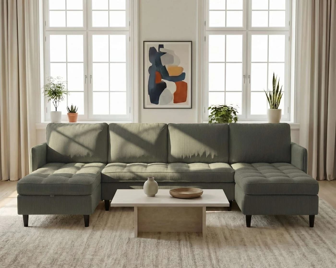 Dorel Home Wohnlandschaft LINDHUS Modulsofa Cord Grün U-Form