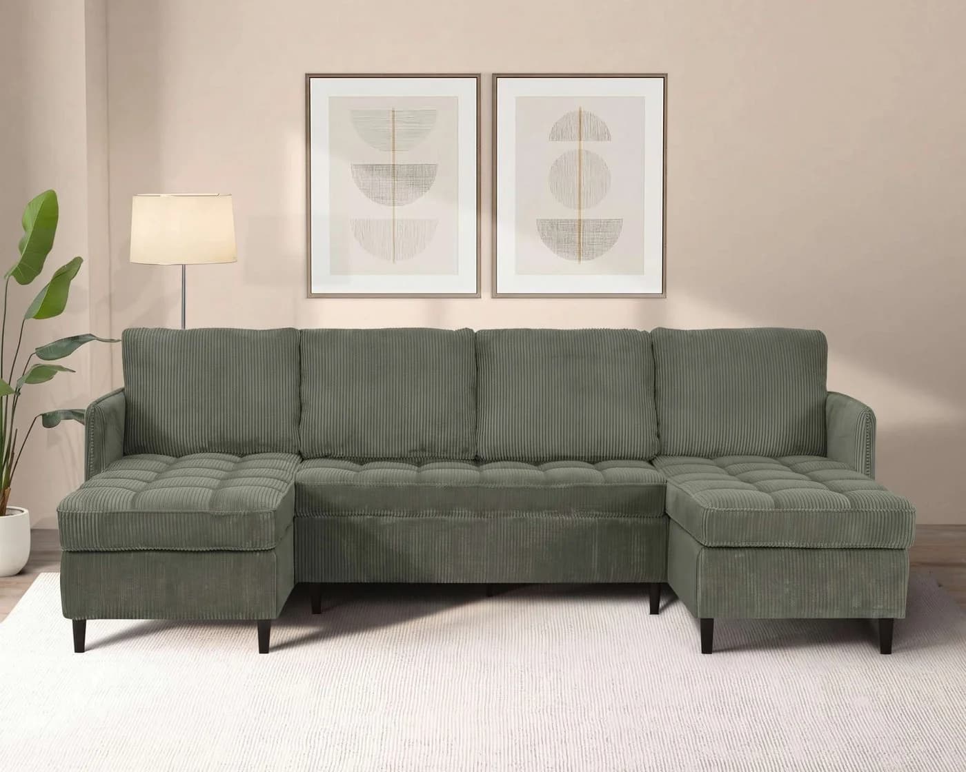 Dorel Home Wohnlandschaft LINDHUS Modulsofa Cord Grün U-Form - Bild 2