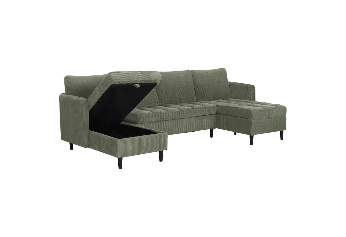 Dorel Home Wohnlandschaft LINDHUS Modulsofa Cord Grün U-Form - Bild 4