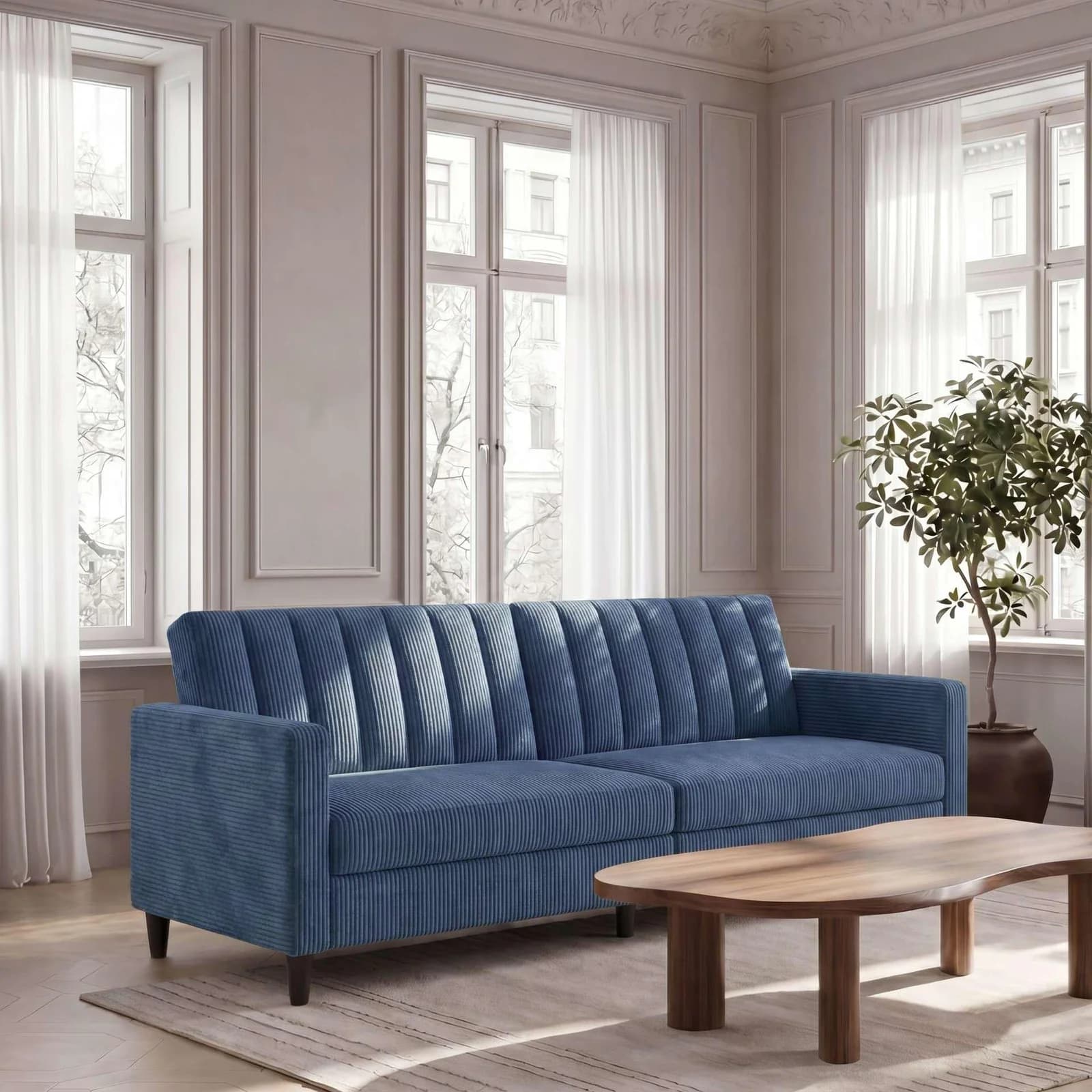 DOREL HOME Celine 3-Sitzer Sofa Cord blau verstellbare Rückenlehne