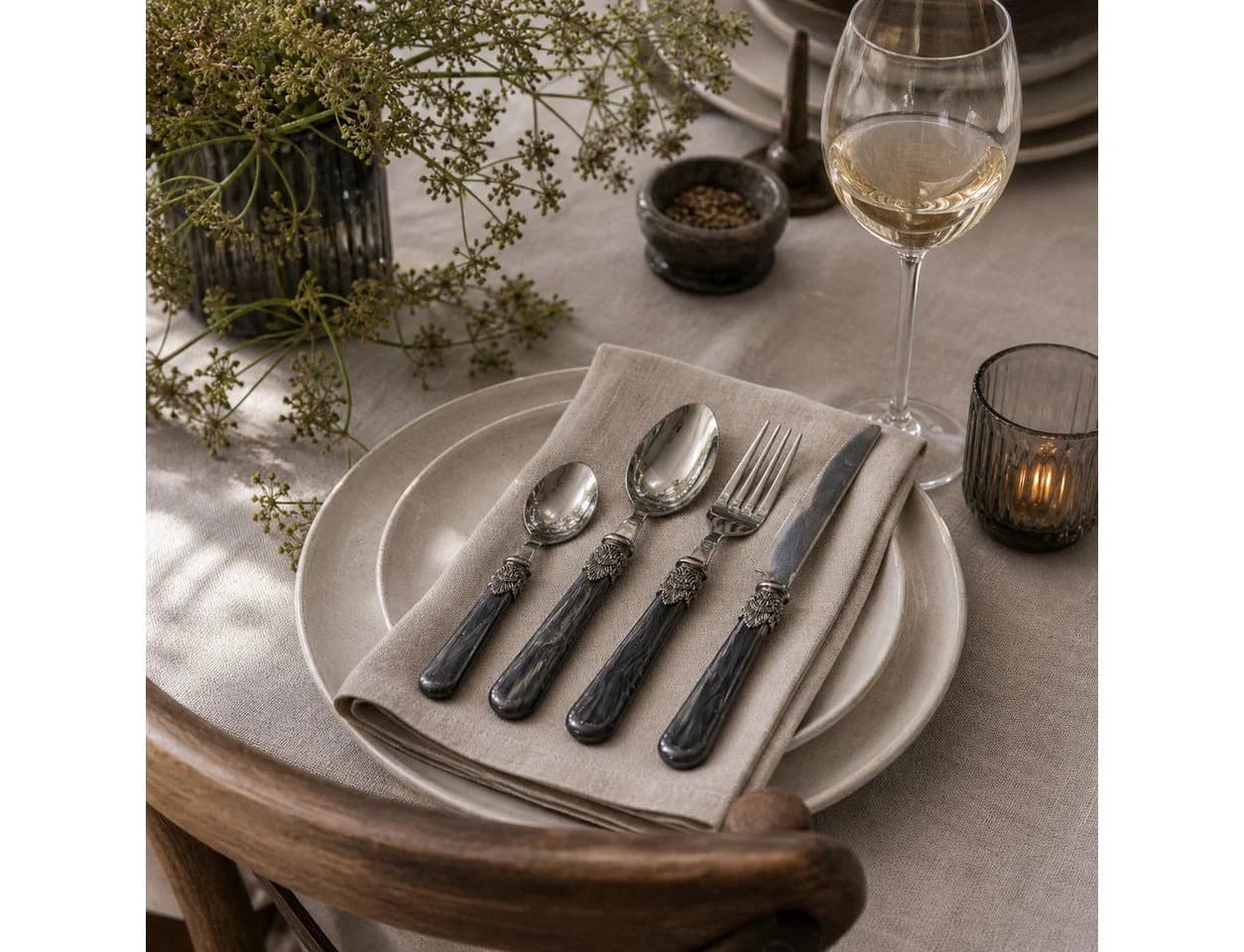 Chic Antique Linas Besteck-Set 4-tlg. Antique Kohle Silber Deko - Bild 4