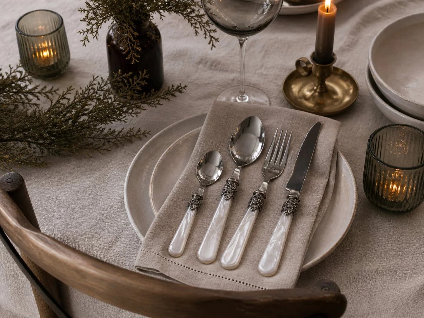 Chic Antique Linas Besteck-Set 4-tlg. Antique Perlmutt Silber Deko - Bild 4